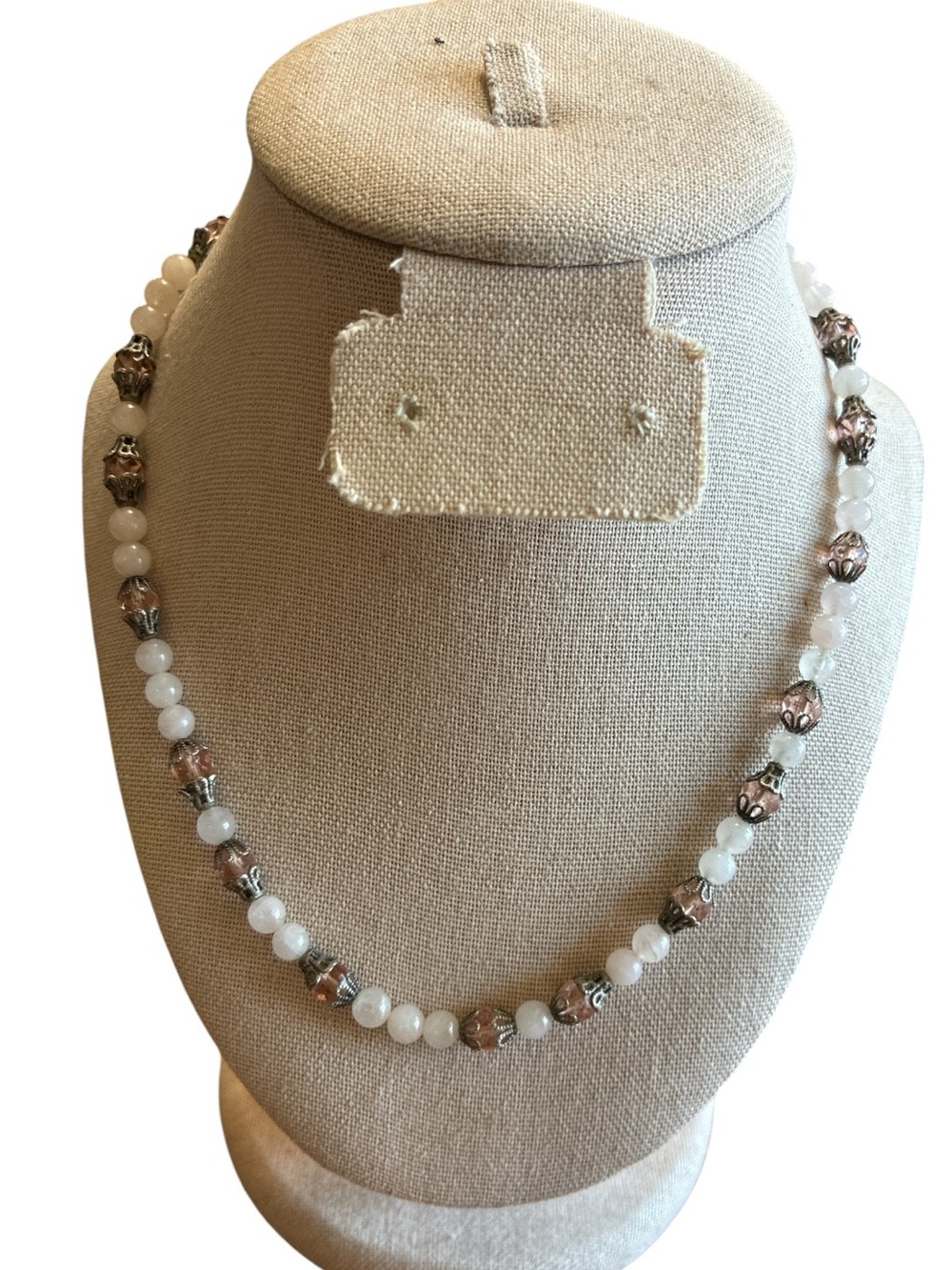 Quartz Beaded Necklace With Pink Accents
